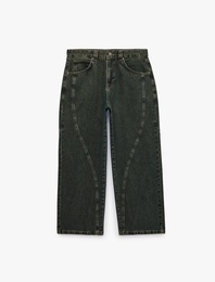 Oversize Pamuklu Cepli Dikiş Detaylı Skater Jean Pantolon