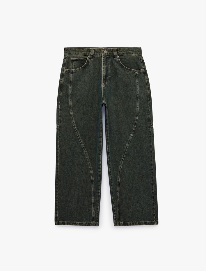  Oversize Pamuklu Cepli Dikiş Detaylı Skater Jean Pantolon