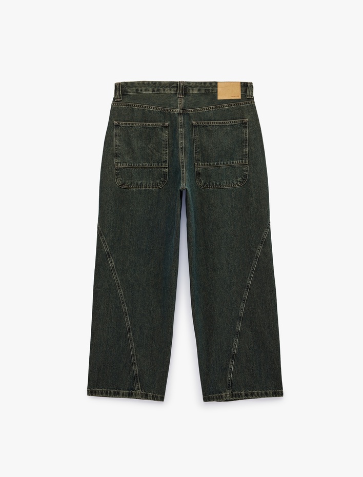  Oversize Pamuklu Cepli Dikiş Detaylı Skater Jean Pantolon