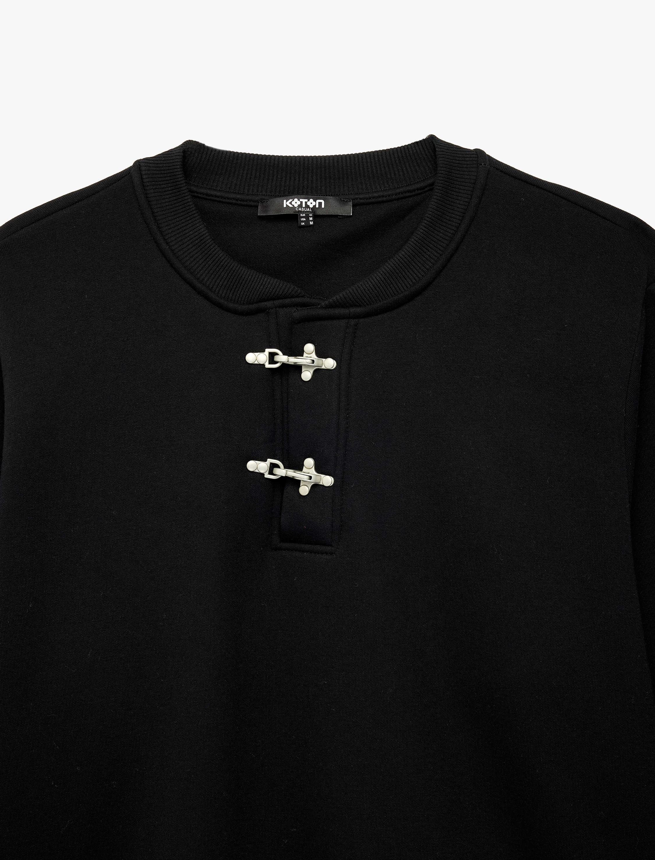   Uzun Kollu Süslü Kapamalı Üç İplik Şardonlu Bisiklet Yaka Sweatshirt