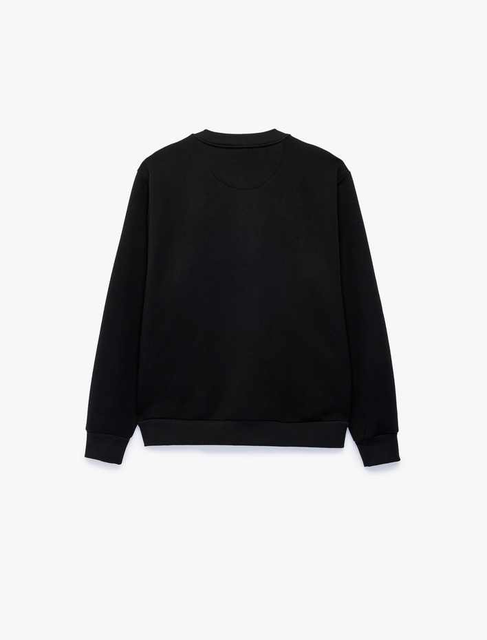  Uzun Kollu Süslü Kapamalı Üç İplik Şardonlu Bisiklet Yaka Sweatshirt