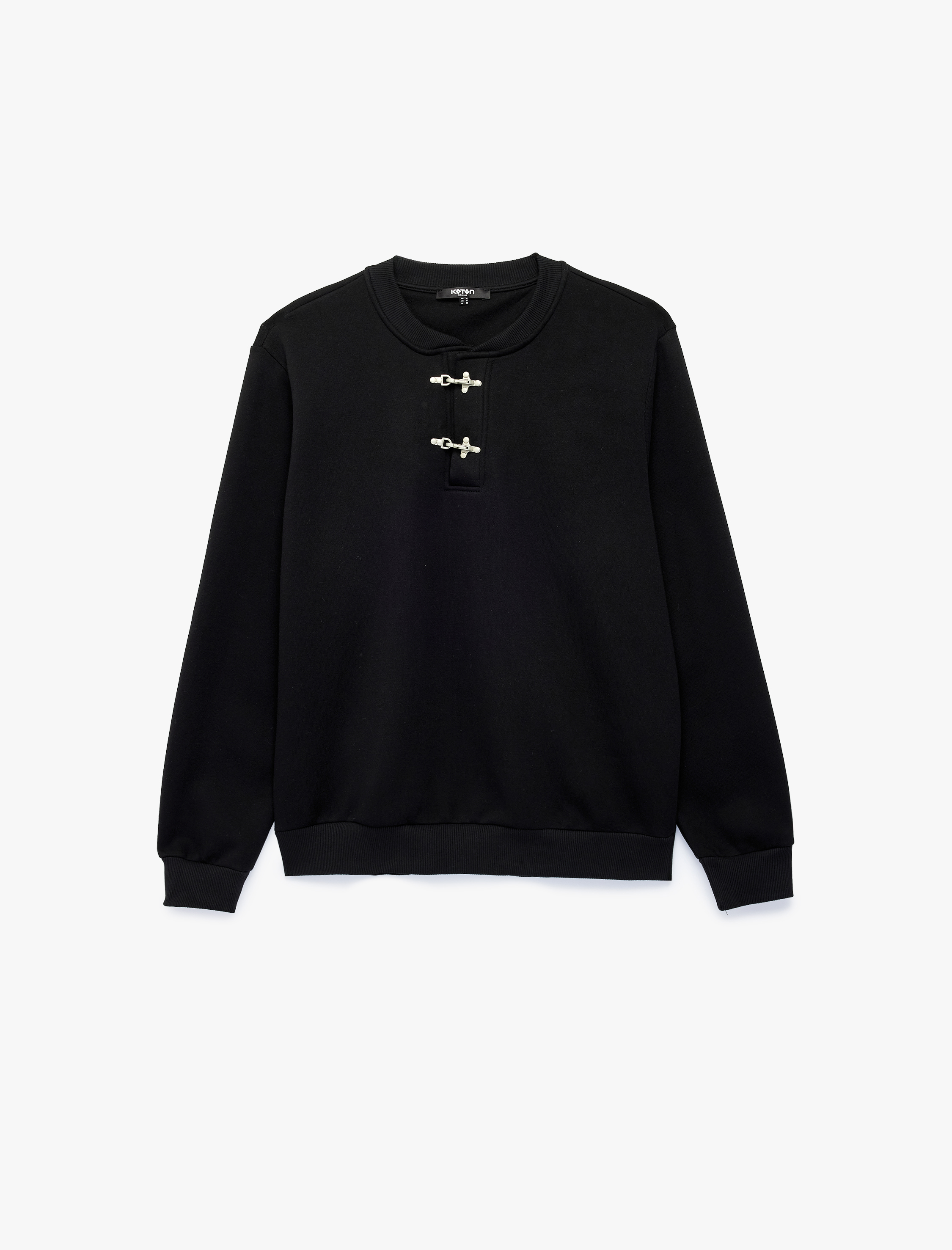   Uzun Kollu Süslü Kapamalı Üç İplik Şardonlu Bisiklet Yaka Sweatshirt