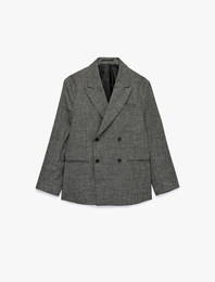 Uzun Kollu Viskon Karışımlı Cepli Düğmeli Kruvaze Yaka Blazer Ceket