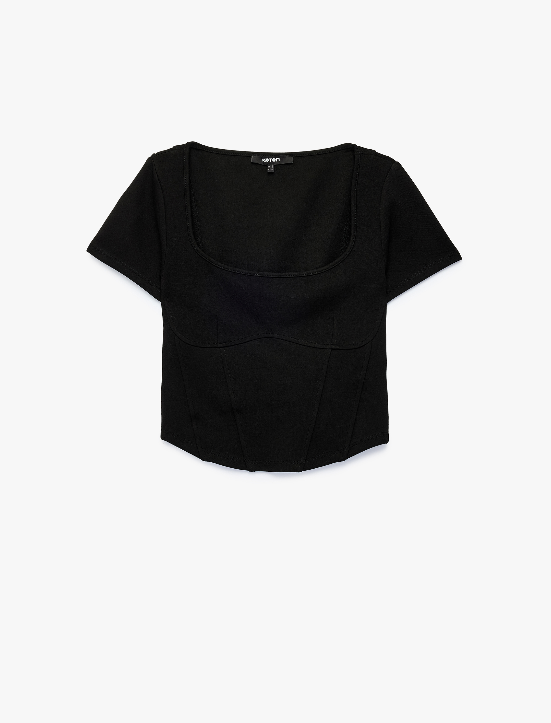   Balenli Slim Fit Korse Detaylı Kare Yaka Kısa Kollu Crop Tişört