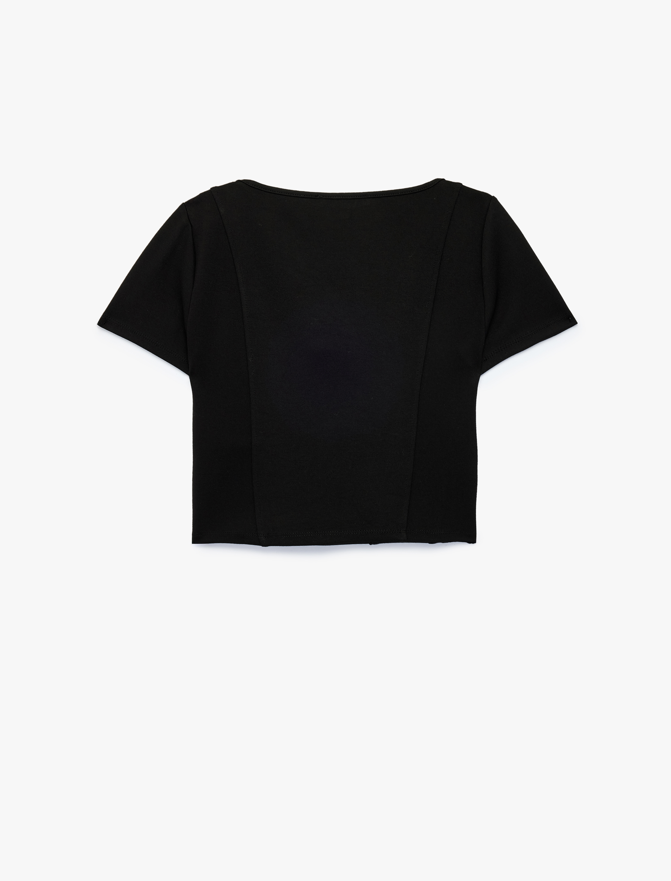   Balenli Slim Fit Korse Detaylı Kare Yaka Kısa Kollu Crop Tişört