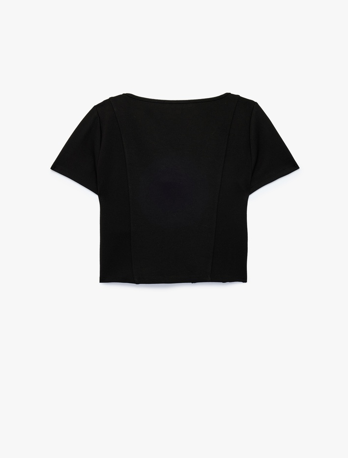  Balenli Slim Fit Korse Detaylı Kare Yaka Kısa Kollu Crop Tişört
