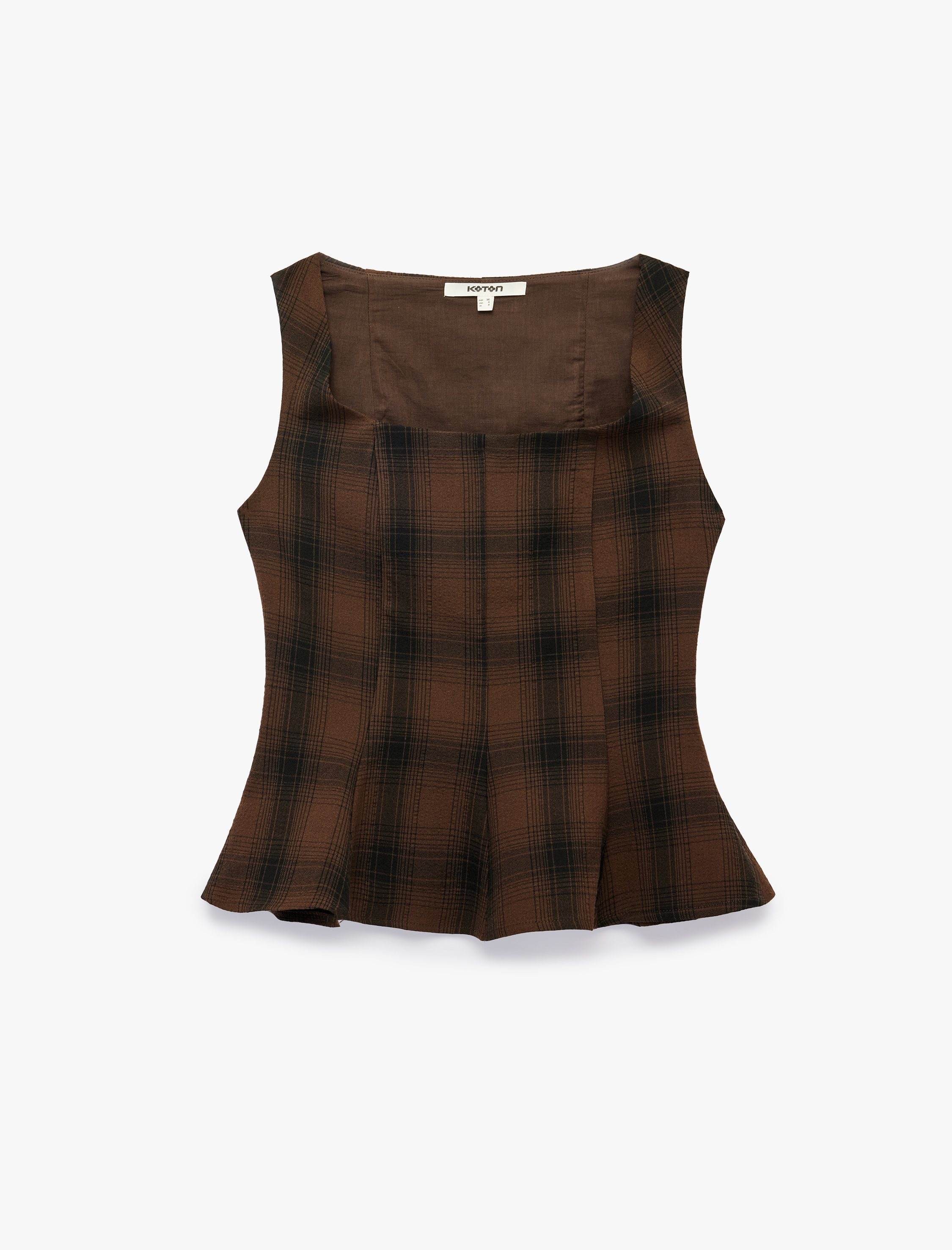   Peplum Kesim Kare Yaka Kolsuz Ekose Bluz