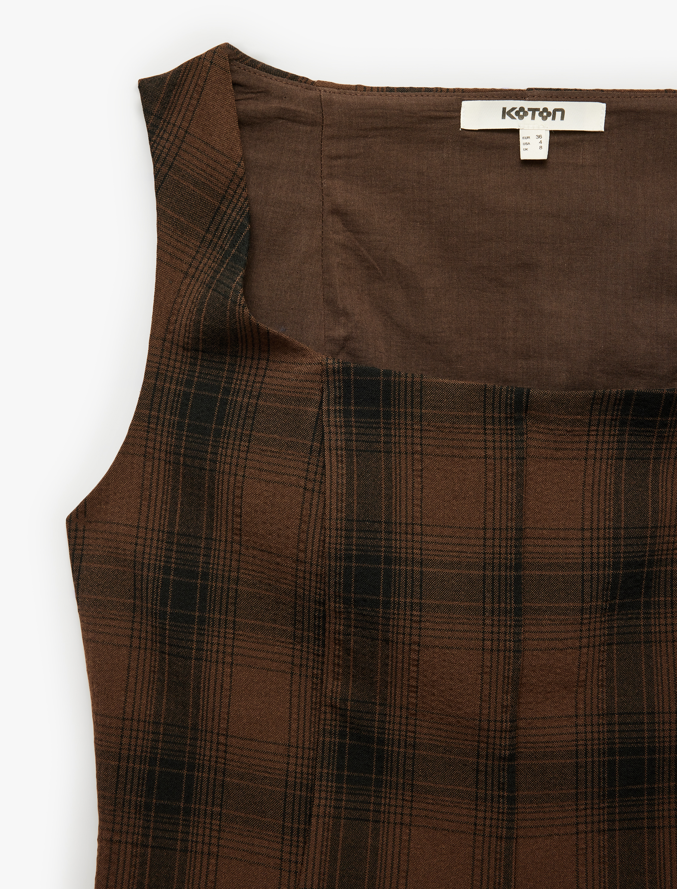   Peplum Kesim Kare Yaka Kolsuz Ekose Bluz