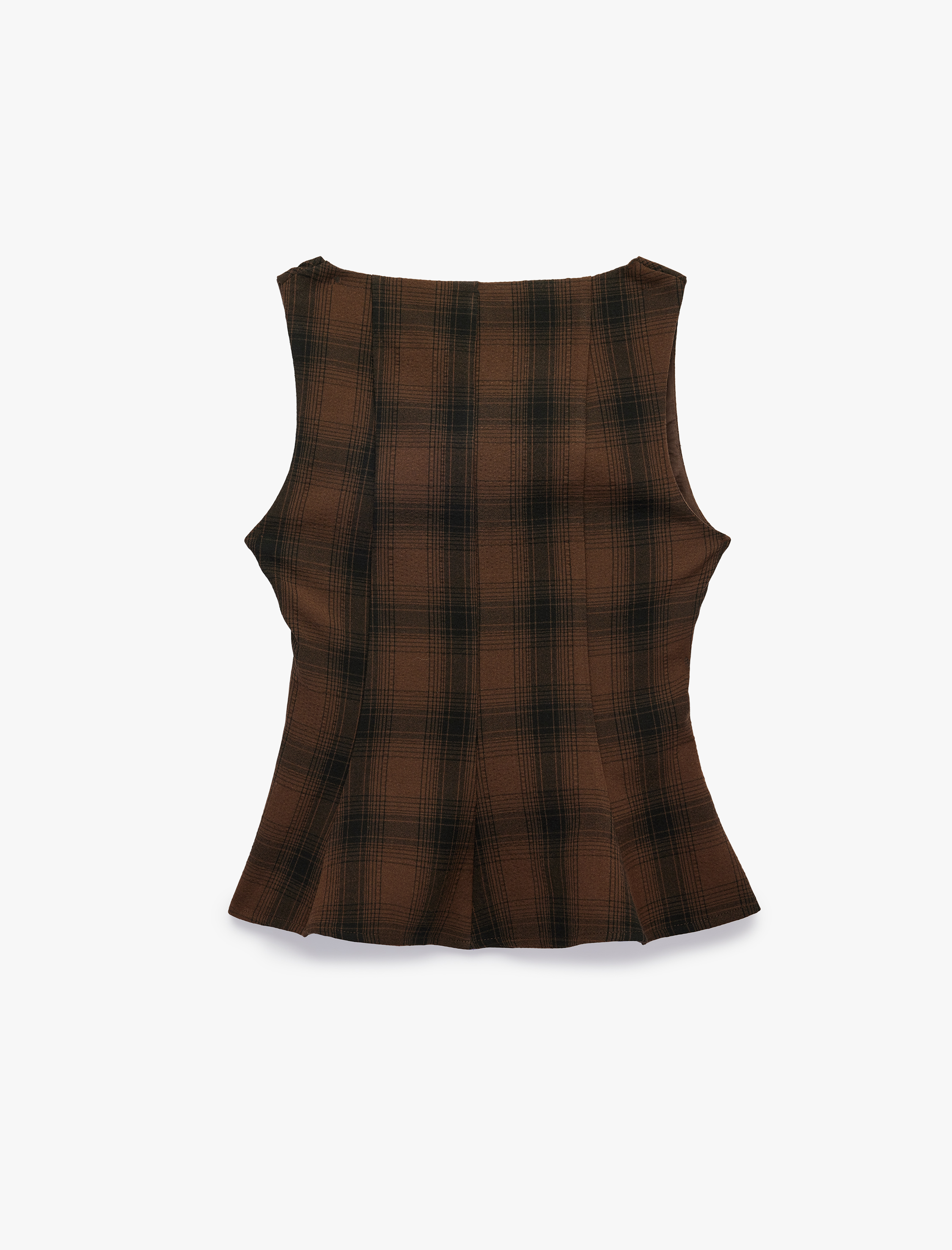   Peplum Kesim Kare Yaka Kolsuz Ekose Bluz