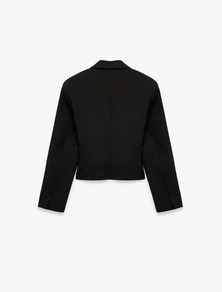  Düğmeli Geniş Yaka Uzun Kollu Crop Blazer Ceket