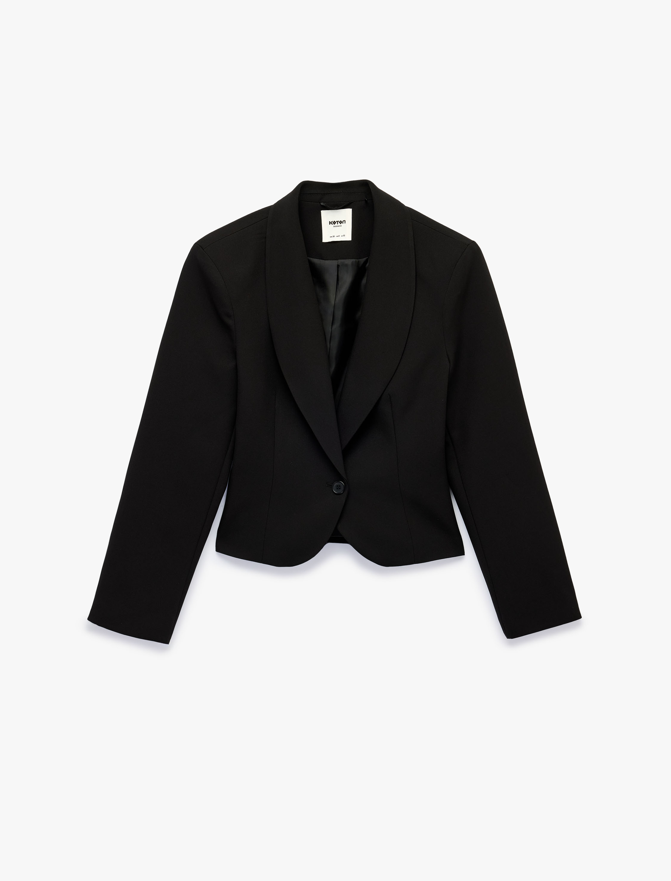   Düğmeli Geniş Yaka Uzun Kollu Crop Blazer Ceket