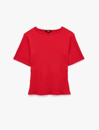 Slim Fit Bisiklet Yaka Kısa Kollu Hafif Peplum Kesim Kaşkorse Bluz