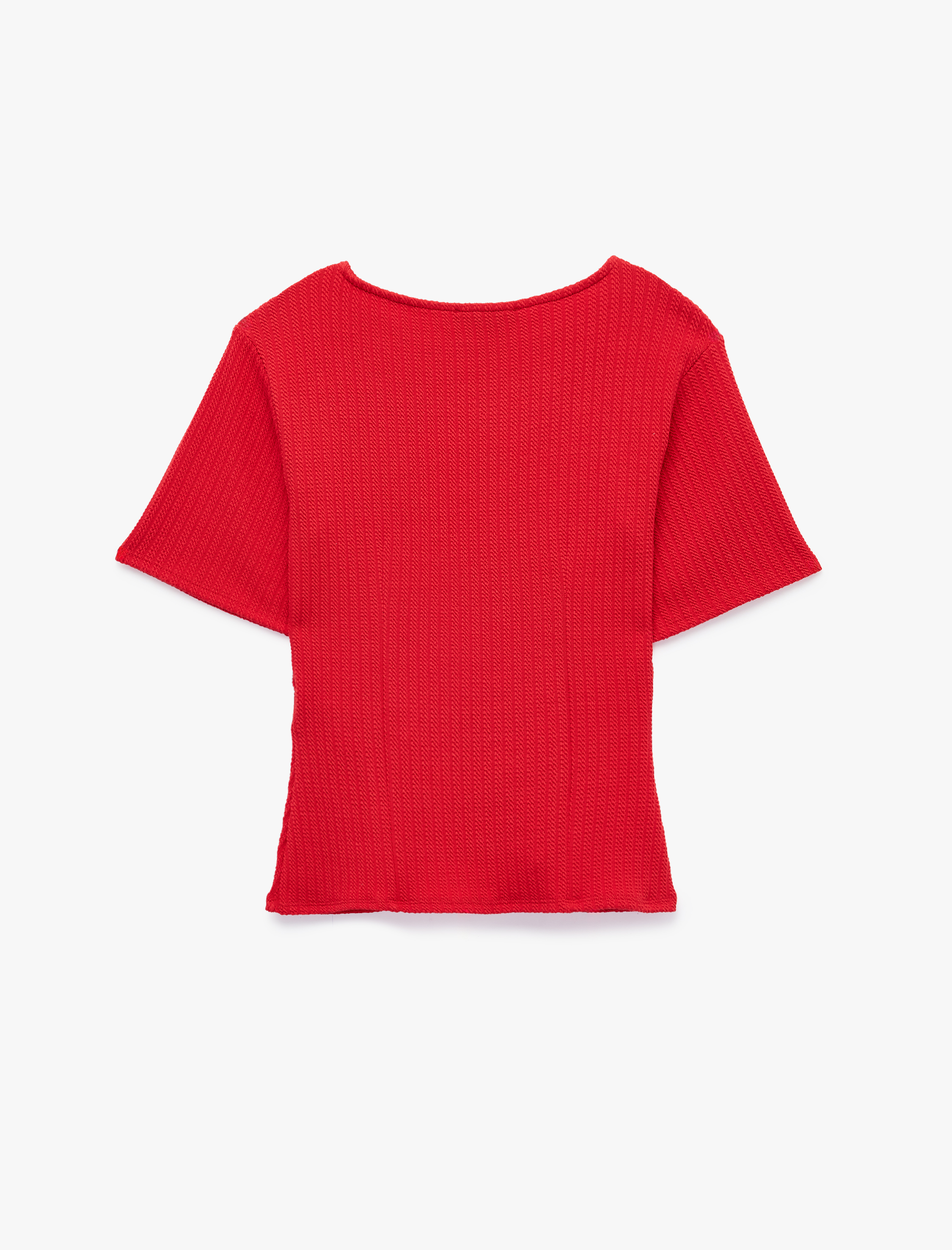  Slim Fit Bisiklet Yaka Kısa Kollu Hafif Peplum Kesim Kaşkorse Bluz