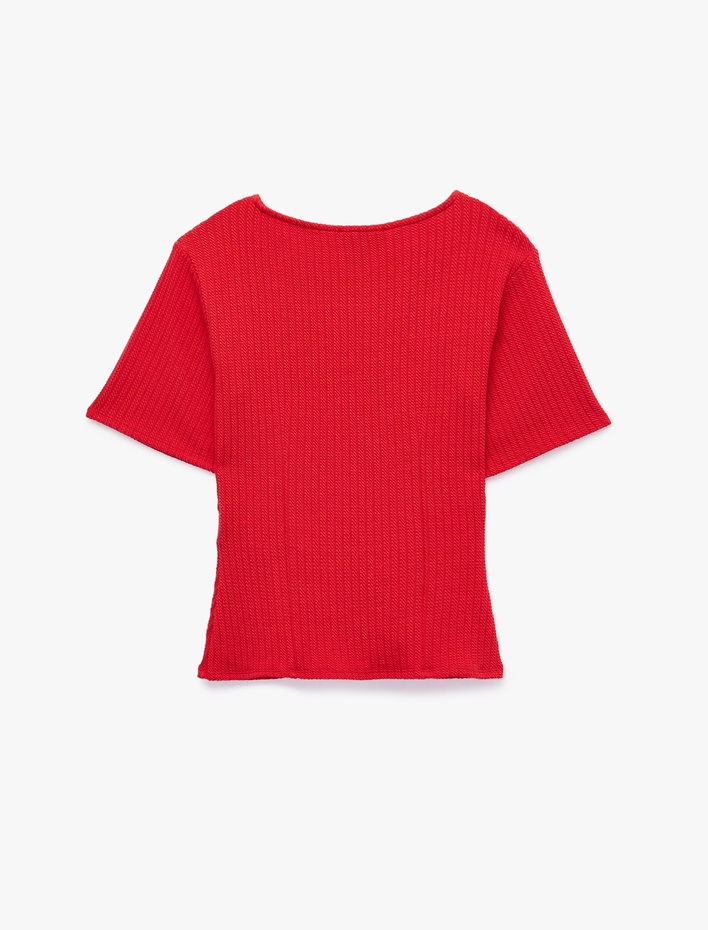  Slim Fit Bisiklet Yaka Kısa Kollu Hafif Peplum Kesim Kaşkorse Bluz