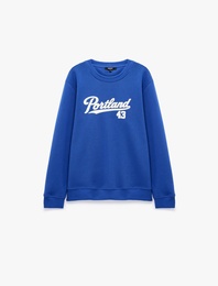 Üç İplik Şardonlu Uzun Kollu Bisiklet Yaka Baskılı Sweatshirt