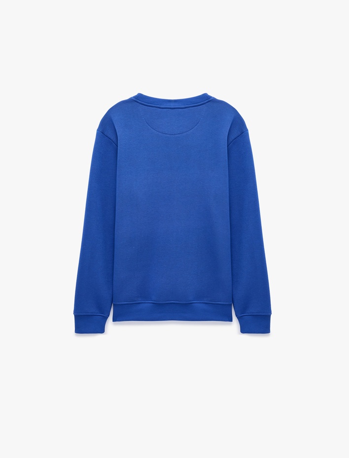  Üç İplik Şardonlu Uzun Kollu Bisiklet Yaka Baskılı Sweatshirt