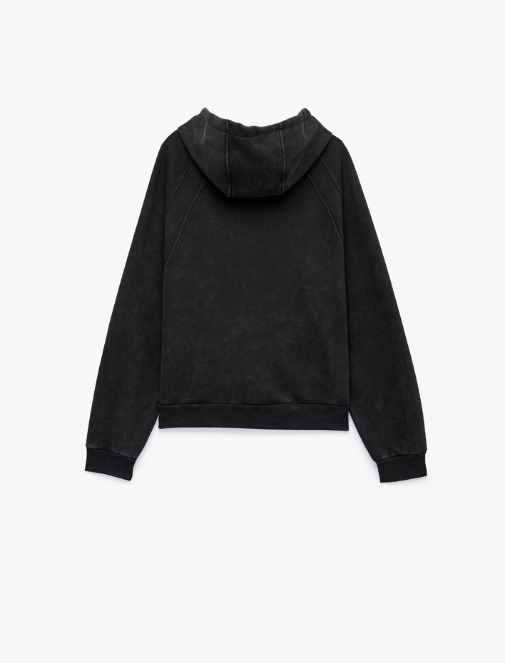  Üç İplik Şardonlu Rahat Kalıp Dikiş Detaylı Uzun Kollu Kapşonlu Sweatshirt