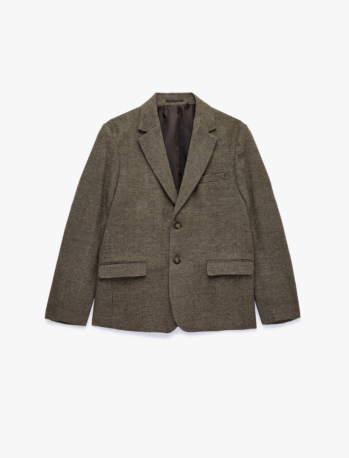  Regular Fit Uzun Kollu Kapaklı Cepli Düğmeli Mono Yaka Blazer Ceket