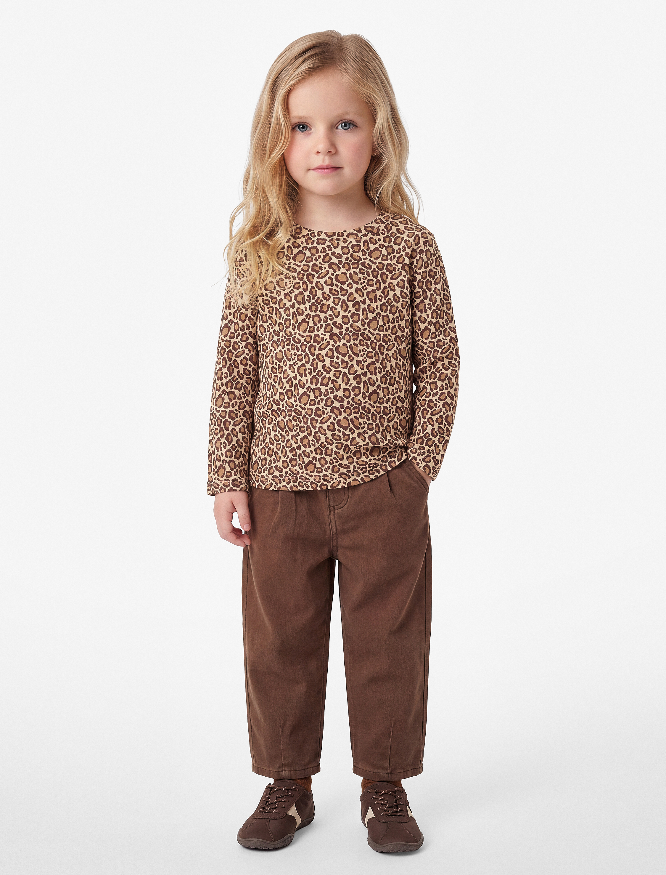  Kız Bebek Leopar Desenli Cepli Uzun Kollu Bisiklet Yaka Tişört