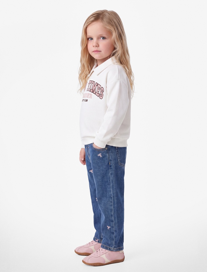Kız Bebek Uzun Kollu Pamuklu Şardonlu Polo Yaka Sweatshirt Şardonlu