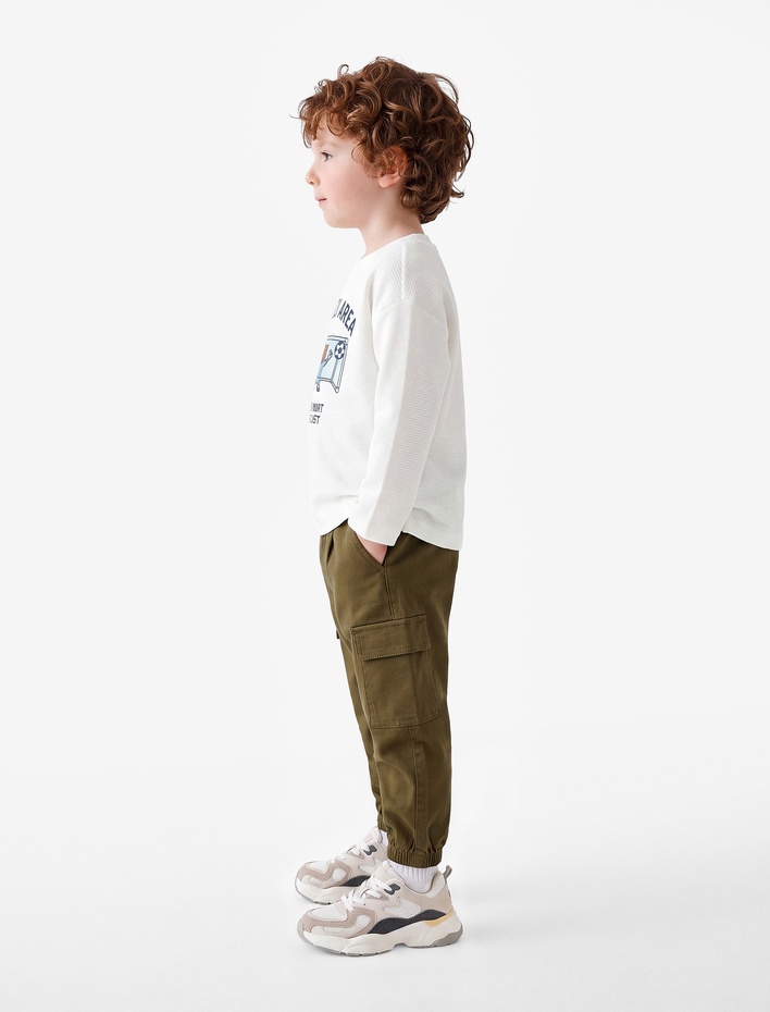 Erkek Bebek Cepli Rahat Kesim Pamuklu Gabardin Jogger Kargo Pantolon