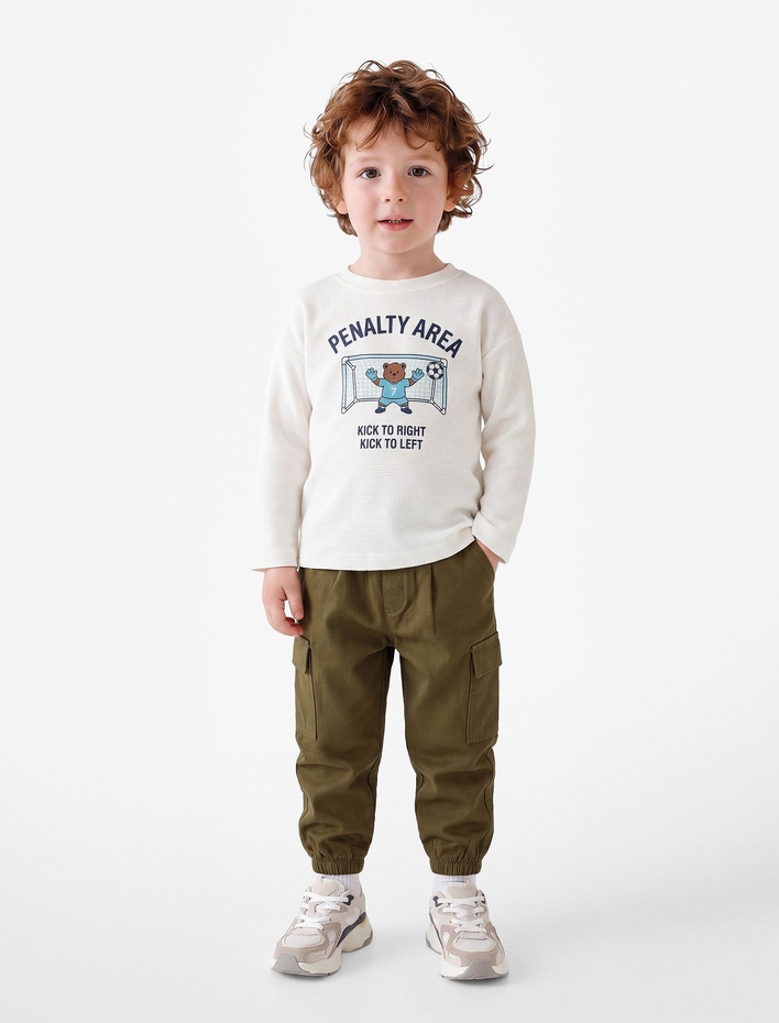 Erkek Bebek Cepli Rahat Kesim Pamuklu Gabardin Jogger Kargo Pantolon