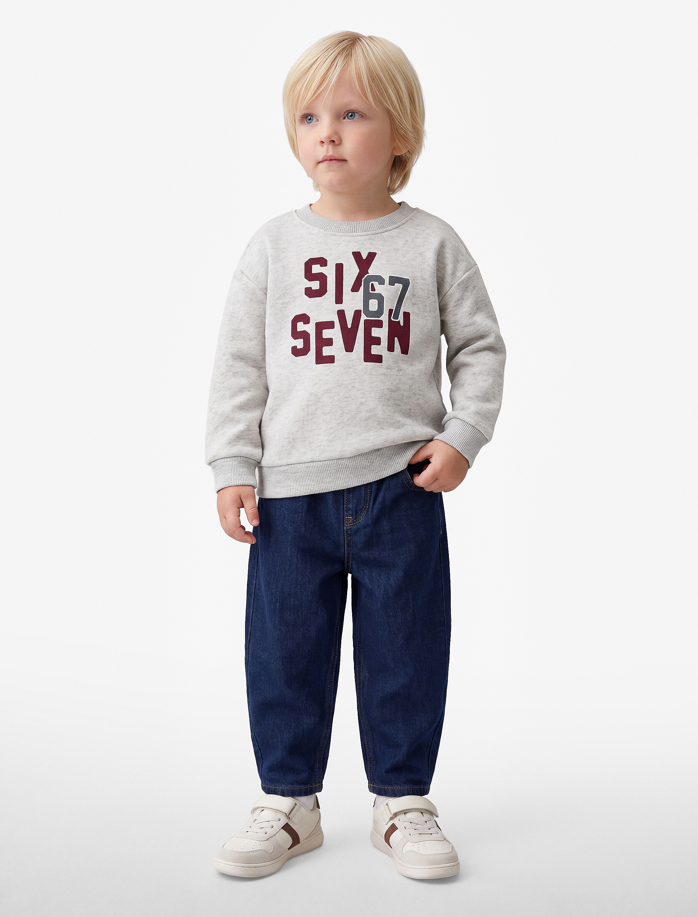  Erkek Bebek Baskılı Uzun Kollu Bisiklet Yaka Oversize Sweatshirt