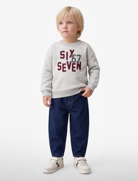 Baskılı Uzun Kollu Bisiklet Yaka Oversize Sweatshirt