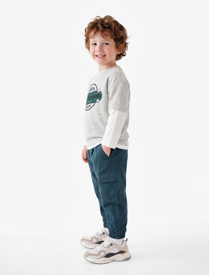 Erkek Bebek Cepli Rahat Kesim Pamuklu Gabardin Jogger Kargo Pantolon
