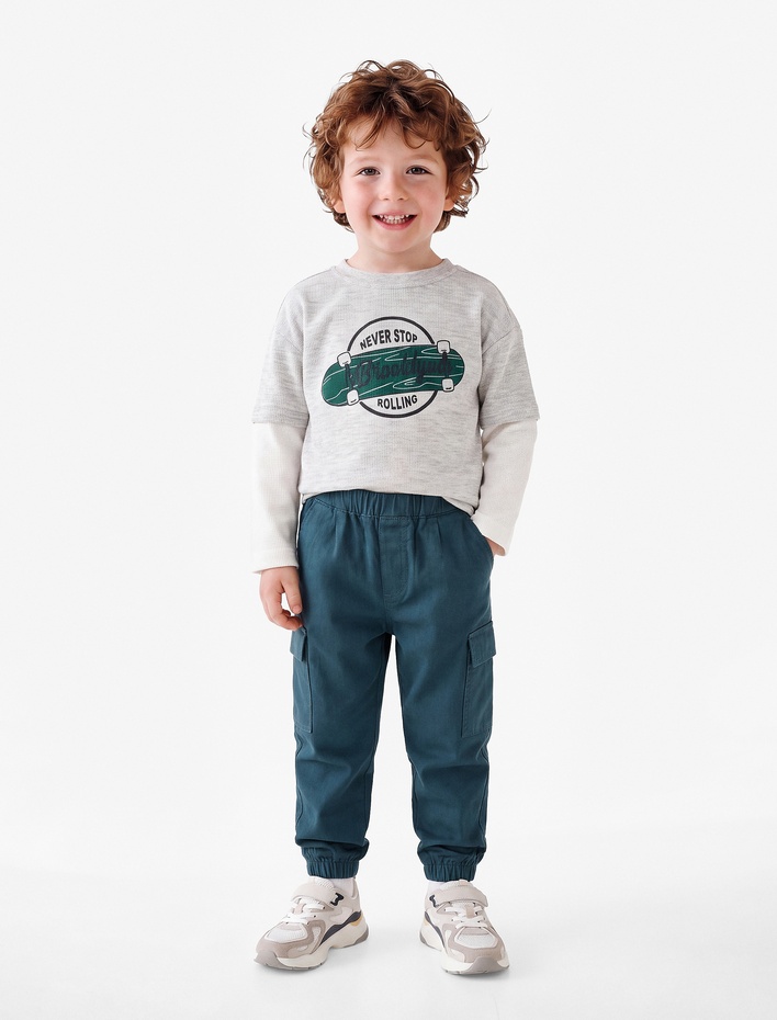 Erkek Bebek Cepli Rahat Kesim Pamuklu Gabardin Jogger Kargo Pantolon