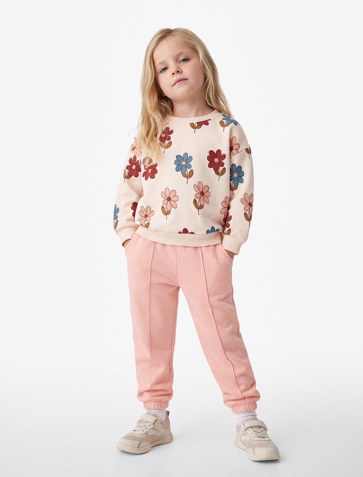 Kız Bebek Cepli Beli Lastikli Pamuklu Şardonlu Basic Jogger Eşofman Altı