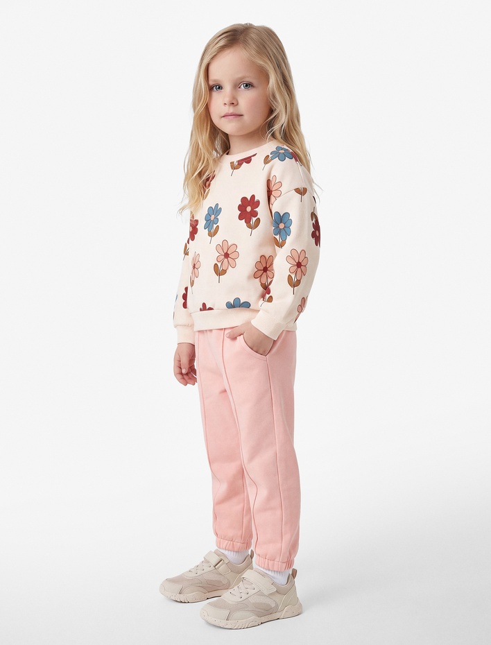 Kız Bebek Cepli Beli Lastikli Pamuklu Şardonlu Basic Jogger Eşofman Altı
