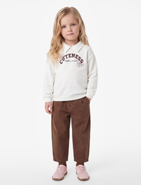 Uzun Kollu Üç İplik Şardonlu Fiyonk Baskılı Polo Yaka Sweatshirt