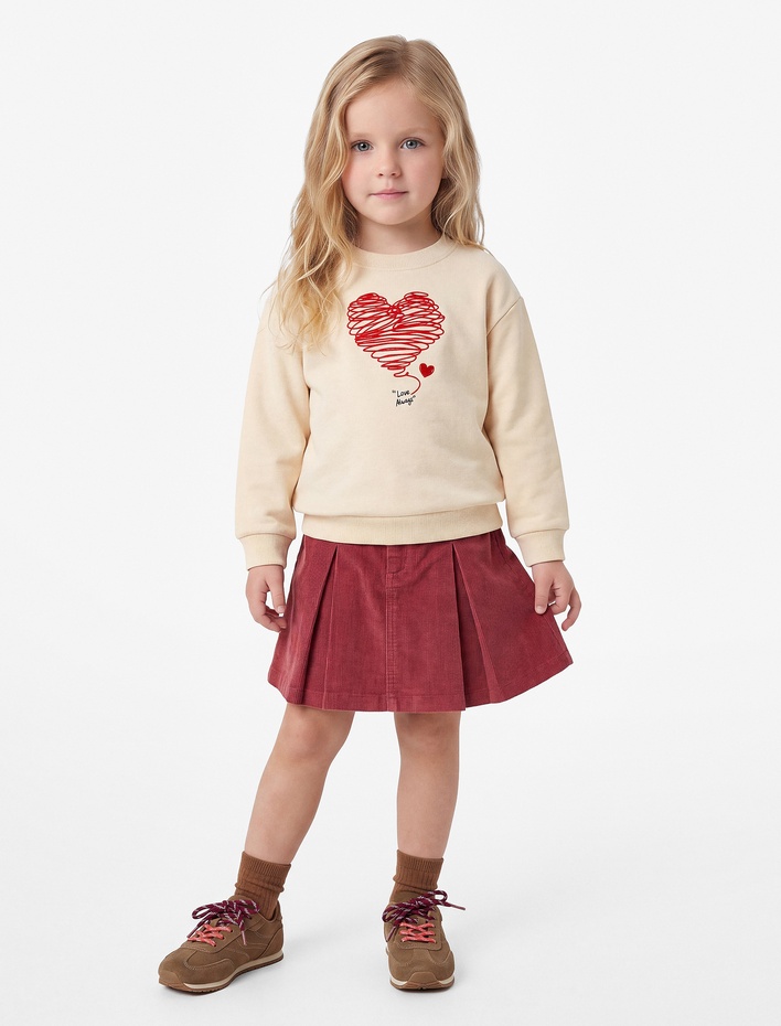 Kız Bebek Şardonlu Uzun Kollu Bisiklet Yaka Baskılı Sweatshirt
