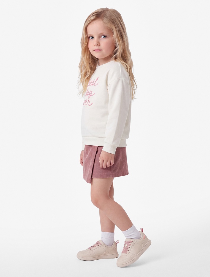 Kız Bebek Şardonlu Bisiklet Yaka Uzun Kollu İşlemeli Sweatshirt