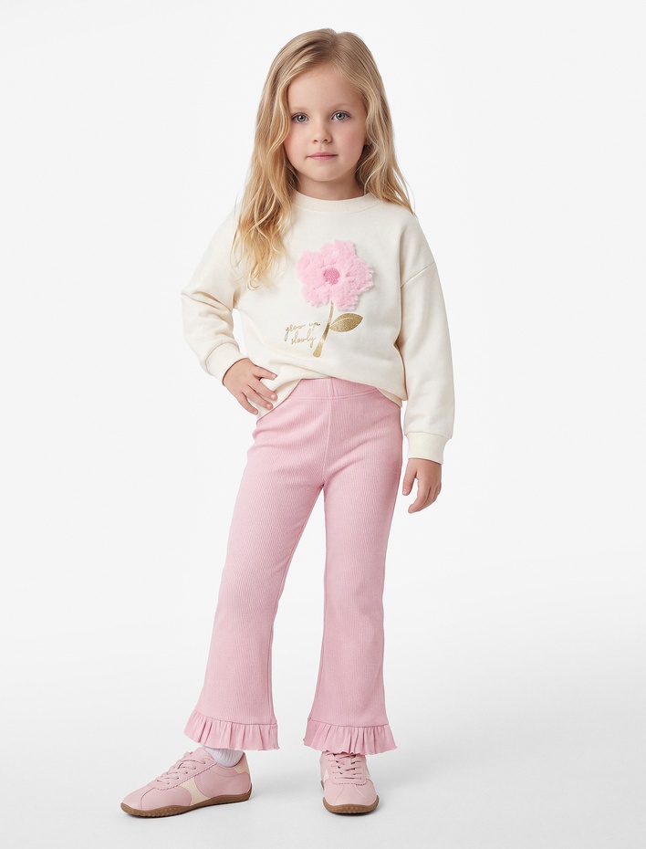 Kız Bebek Beli Lastikli Fırfırlı Pamuklu Kaşkorse Pantolon