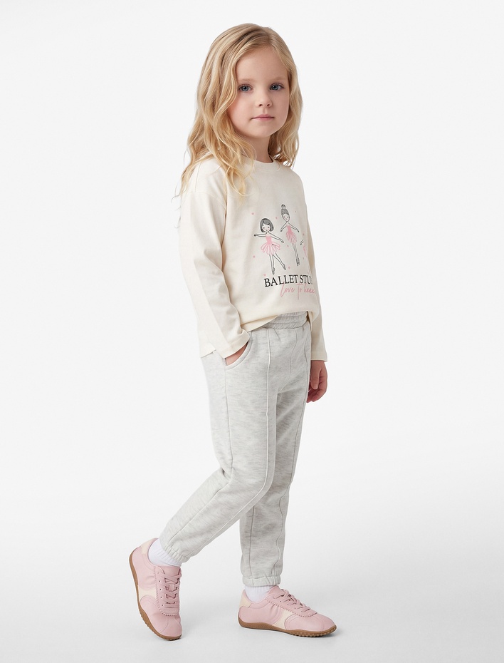 Kız Bebek Cepli Beli Lastikli Pamuklu Şardonlu Basic Jogger Eşofman Altı