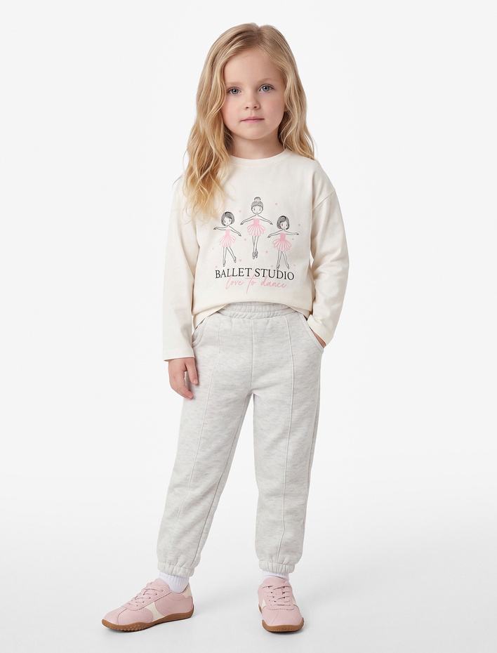Kız Bebek Cepli Beli Lastikli Pamuklu Şardonlu Basic Jogger Eşofman Altı