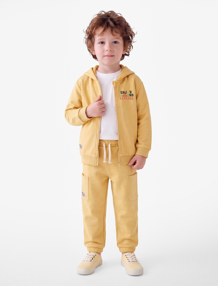 Erkek Bebek Baskılı Uzun Kollu Şardonlu Fermuarlı Kapşonlu Sweatshirt