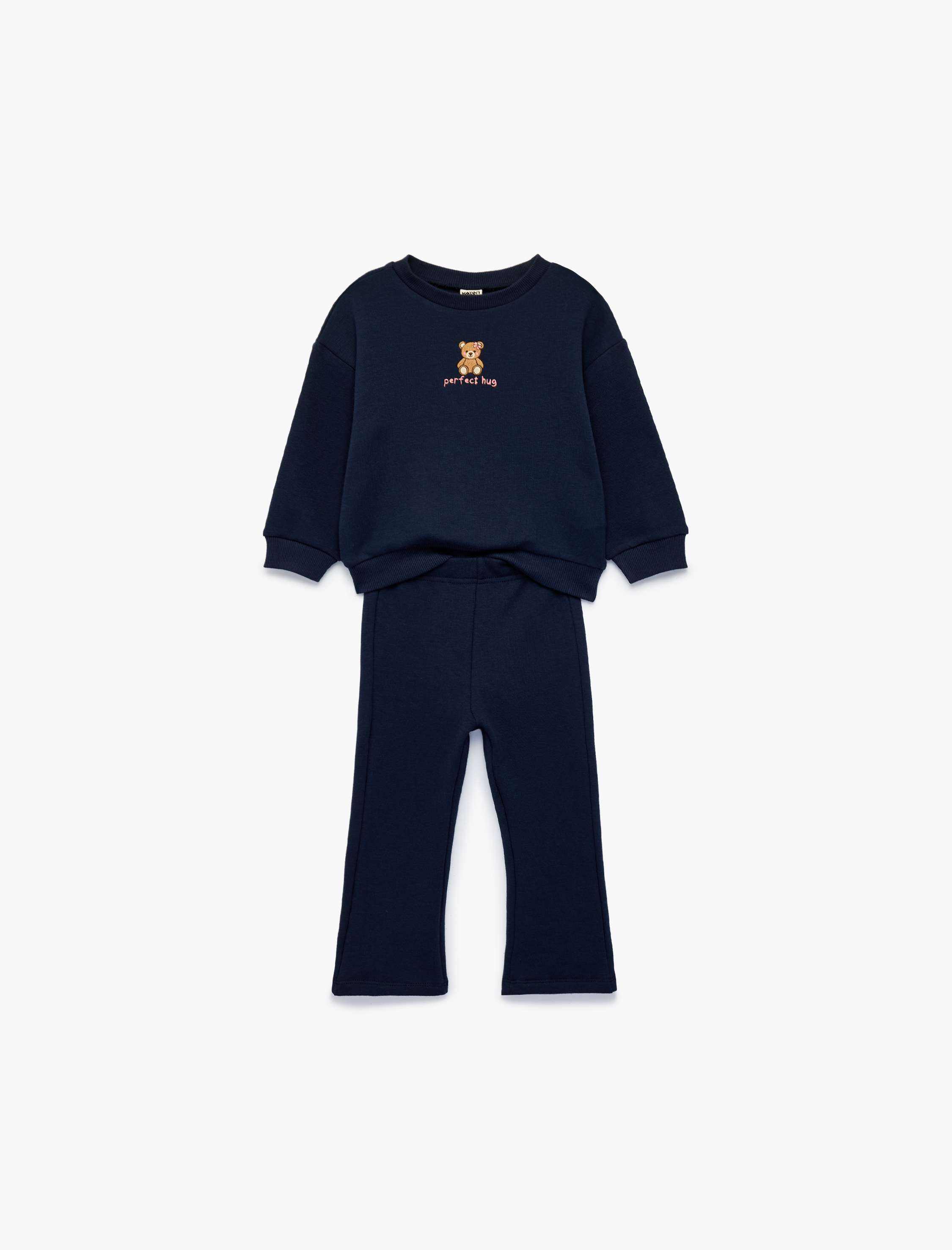  Kız Bebek Ayıcık Nakışlı Modal Karışımlı Slim Fit 2'li Sweatshirt ve Pantolon Seti