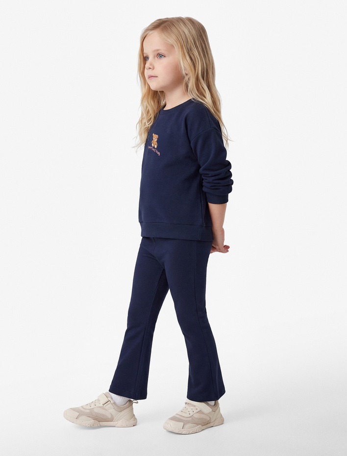 Kız Bebek Ayıcık Nakışlı Modal Karışımlı Slim Fit 2'li Sweatshirt ve Pantolon Seti