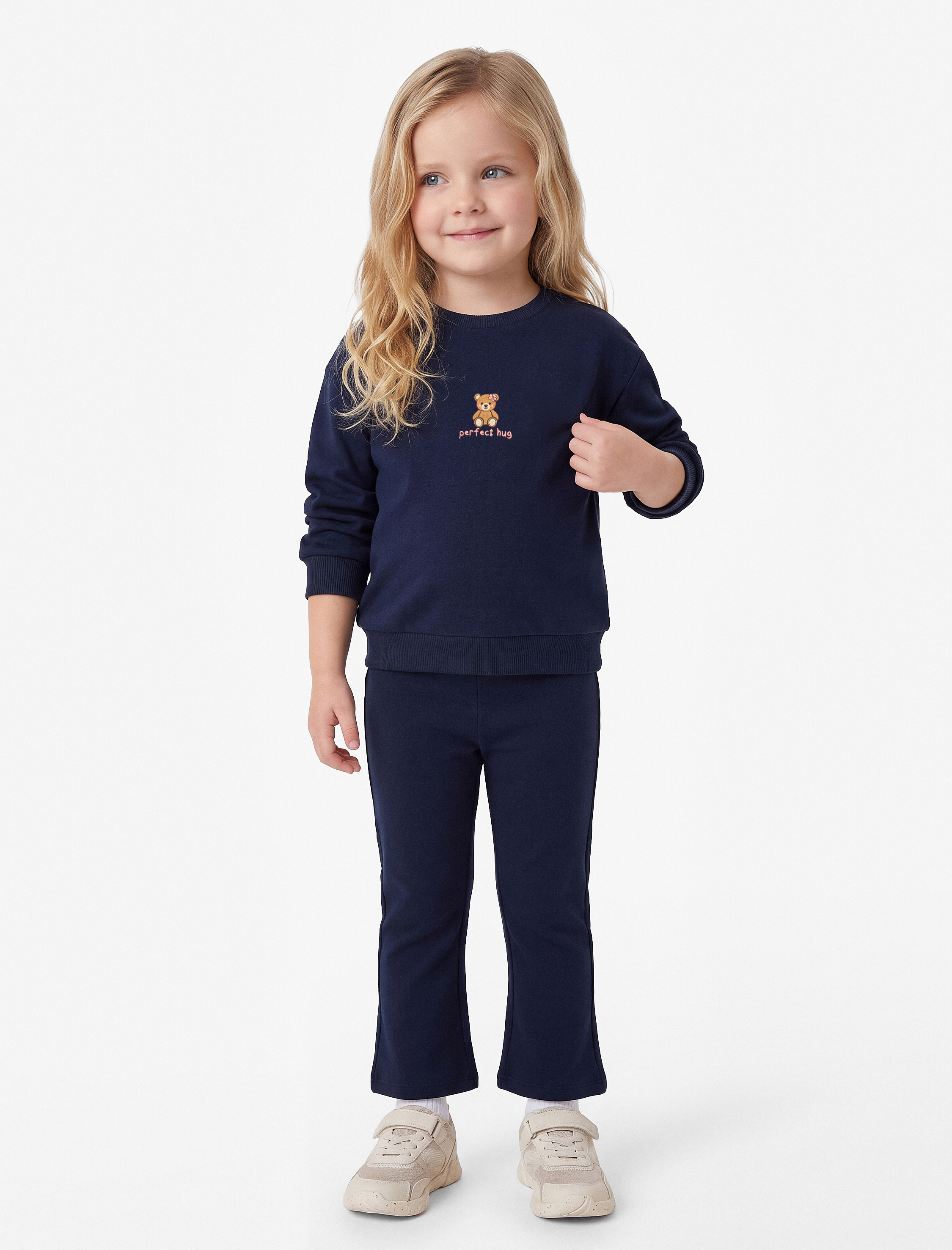  Kız Bebek Ayıcık Nakışlı Modal Karışımlı Slim Fit 2'li Sweatshirt ve Pantolon Seti
