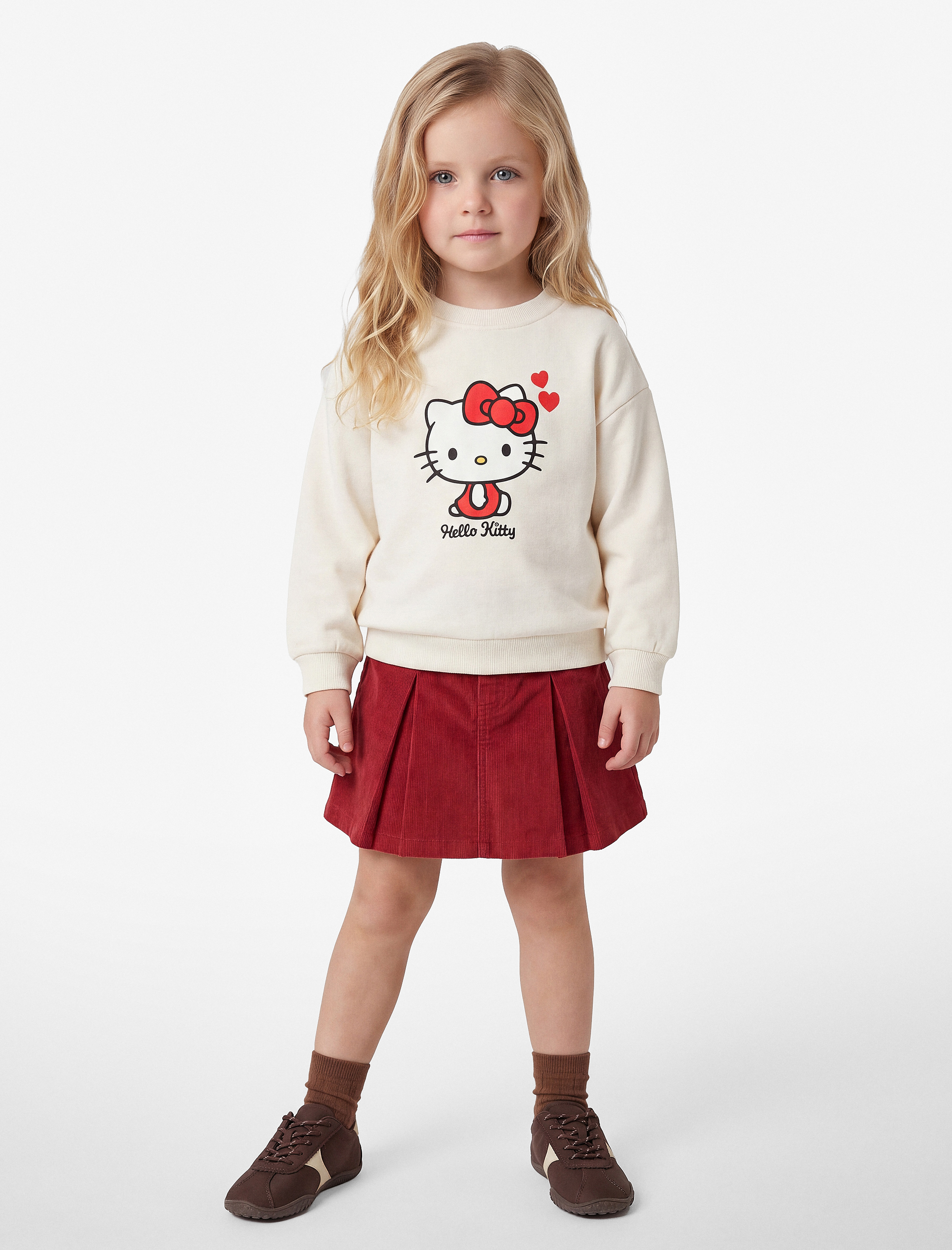  Kız Bebek Hello Kitty Baskılı Pamuklu Şardonlu Bisiklet Yaka Uzun Kollu Lisanslı Sweatshirt