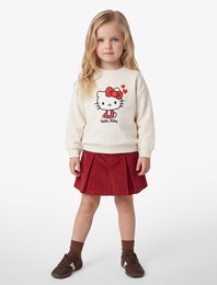 Hello Kitty Baskılı Pamuklu Şardonlu Bisiklet Yaka Uzun Kollu Lisanslı Sweatshirt