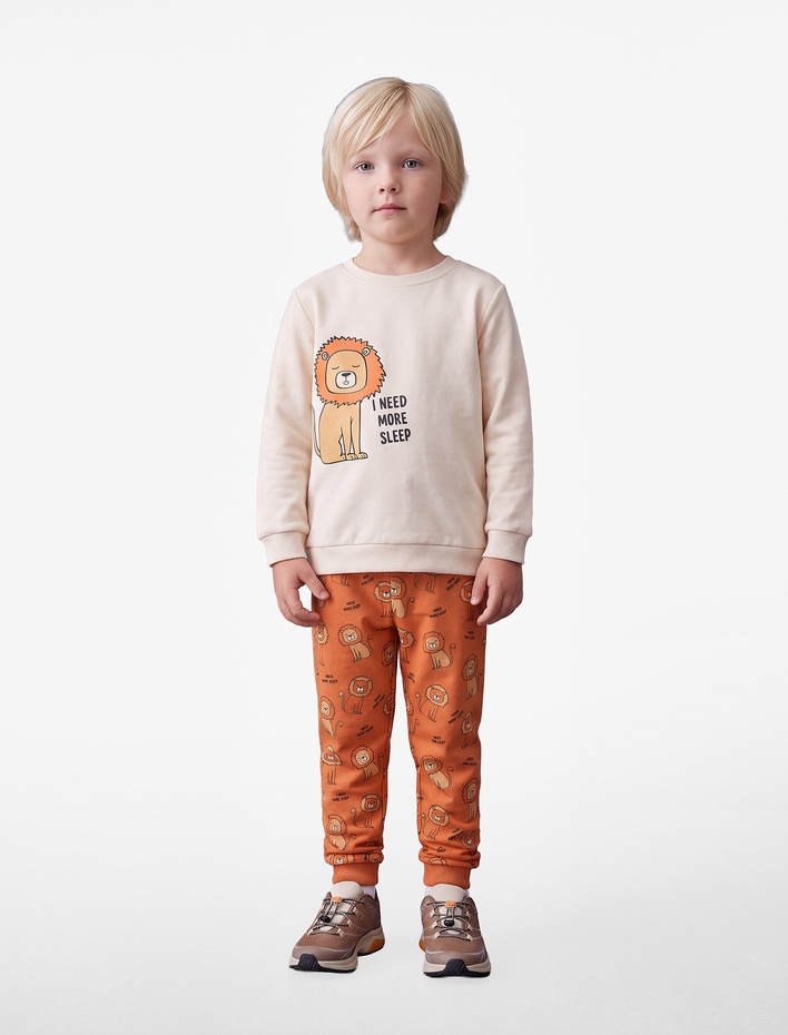 Erkek Bebek Aslan Baskılı Pamuklu Uzun Kollu 2’li Pijama Takımı