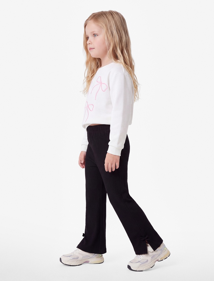 Kız Bebek Fiyonklu Pamuklu Beli Lastikli Kaşkorse Geniş Paça Pantolon