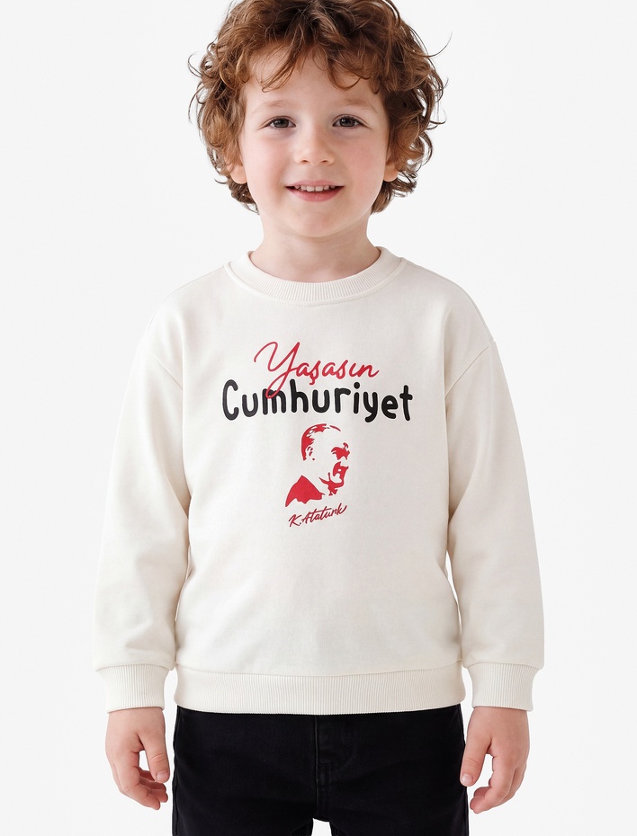 Erkek Bebek Atatürk Baskılı Uzun Kollu Bisiklet Yaka Sweatshirt