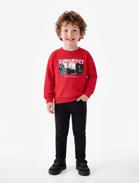 Atatürk Baskılı Bisiklet Yaka Uzun Kollu Sweatshirt