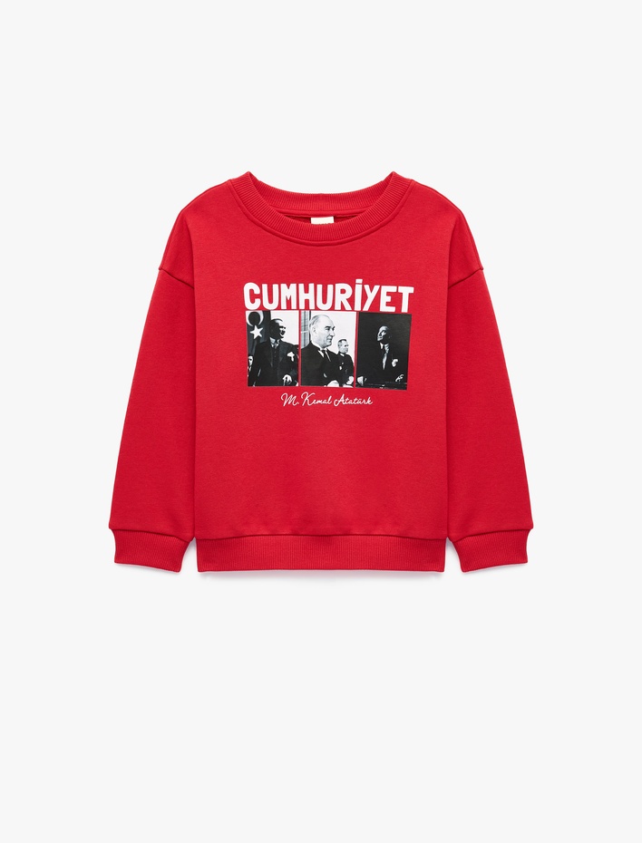 Erkek Bebek Atatürk Baskılı Bisiklet Yaka Uzun Kollu Sweatshirt
