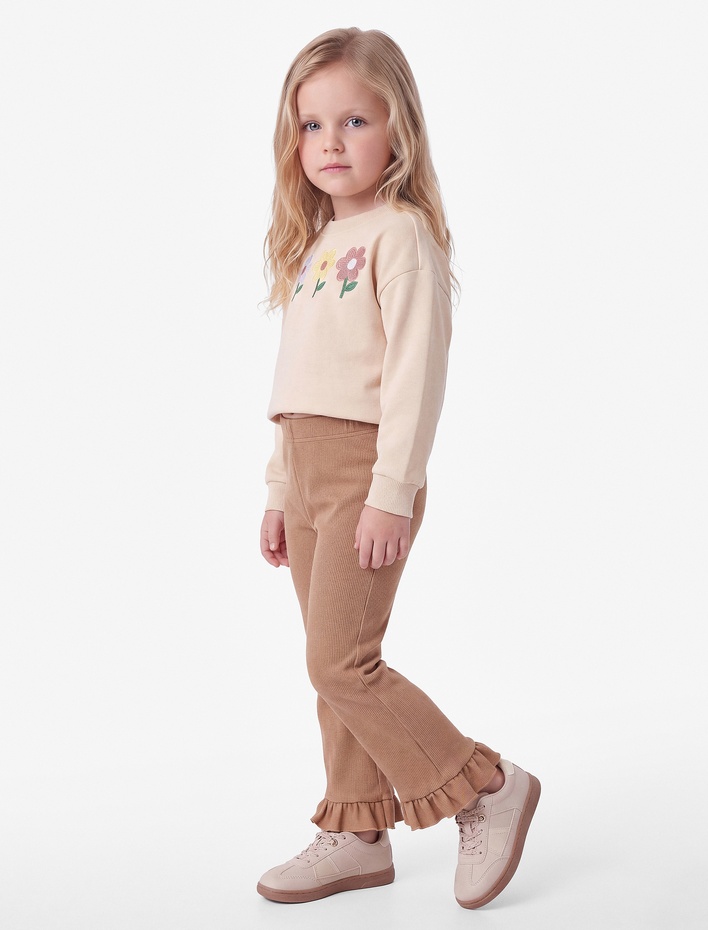 Kız Bebek Beli Lastikli Fırfırlı Pamuklu Kaşkorse Pantolon